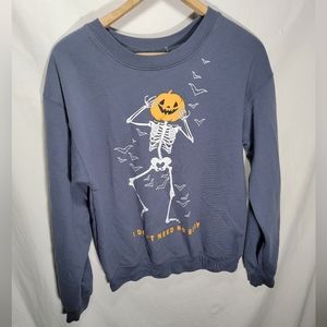 Woman's juniors 7-9 Halloween bats pumpkin head skeleton "I don't need no body"